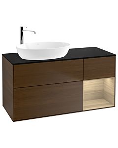 Villeroy und Boch Finion Waschtischunterschrank G932PCGN 120cm, Abdeckplatte black matt, Emotion, Regale Oak Veneer, Walnut veneer