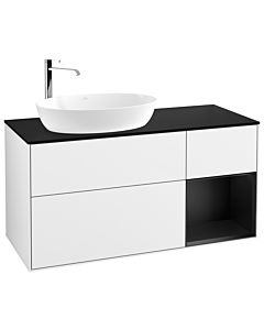Villeroy und Boch Finion Waschtischunterschrank G932PDGF 120cm, Abdeckplatte black matt, Emotion, Regale Black matt lacquer, Glossy white lacquer