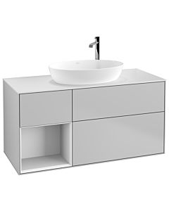 Villeroy und Boch Finion Waschtischunterschrank G941GFGJ 120cm, Abdeckplatte white matt, Emotion, Regale Glossy white lacquer, Light grey matt