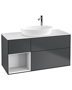 Villeroy und Boch Finion Waschtischunterschrank G941GFHG 120cm, Abdeckplatte white matt, Emotion, Regale Glossy white lacquer, Midnight Blue Matt Lacquer