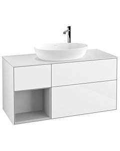 Villeroy und Boch Finion Waschtischunterschrank G941GJGF 120cm, Abdeckplatte white matt, Emotion, Regale Light grey matt lacquer, Glossy white lacquer
