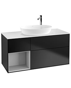 Villeroy und Boch Finion Waschtischunterschrank G941GJPD 120cm, Abdeckplatte white matt, Emotion, Regale Light grey matt lacquer, Black matt lacquer