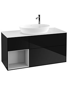 Villeroy und Boch Finion Waschtischunterschrank G941GJPH 120cm, Abdeckplatte white matt, Emotion, Regale Light grey matt lacquer, Glossy Black Lacquer