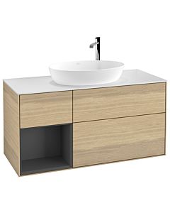 Villeroy und Boch Finion Waschtischunterschrank G941GKPC 120cm, Abdeckplatte white matt, Emotion, Regale Anthracite matt lacquer, Oak Veneer