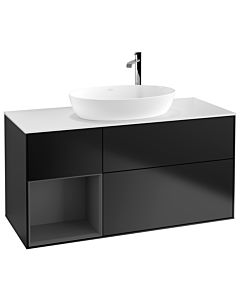 Villeroy und Boch Finion Waschtischunterschrank G941GKPD 120cm, Abdeckplatte white matt, Emotion, Regale Anthracite matt lacquer, Black matt lacquer