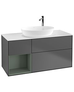 Villeroy und Boch Finion Waschtischunterschrank G941GMGK 120cm, Abdeckplatte white matt, Emotion, Regale Olive matt lacquer, Anthracite matt