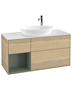 Villeroy und Boch Finion Villeroy und Boch G941GMPC 120cm, plaque de recouvrement blanc mat, Emotion, étagères laqué olive mat, Oak Veneer