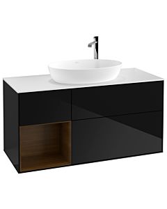 Villeroy und Boch Finion Waschtischunterschrank G941GNPH 120cm, Abdeckplatte white matt, Emotion, Regale Walnut Veneer, Glossy Black Lacquer