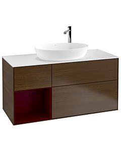 Villeroy und Boch Finion Waschtischunterschrank G941HBGN 120cm, Abdeckplatte white matt, Emotion, Regale Peony matt lacquer, Walnut veneer
