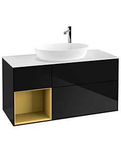 Villeroy und Boch Finion Waschtischunterschrank G941HFPH 120cm, Abdeckplatte white matt, Emotion, Regale Gold matt lacquer, Glossy Black Lacquer