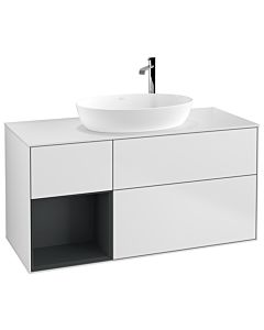 Villeroy und Boch Finion Waschtischunterschrank G941HGMT 120cm, Abdeckplatte white matt, Emotion, Regale Midnight matt lacquer, White matt lacquer