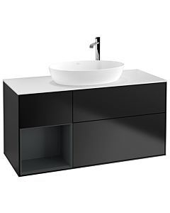 Villeroy und Boch Finion Waschtischunterschrank G941HGPD 120cm, Abdeckplatte white matt, Emotion, Regale Midnight matt lacquer, Black matt lacquer