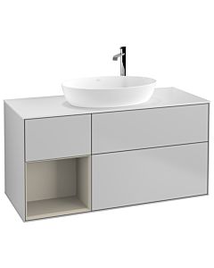 Villeroy und Boch Finion Waschtischunterschrank G941HHGJ 120cm, Abdeckplatte white matt, Emotion, Regale sand matt lacquer, Light grey matt