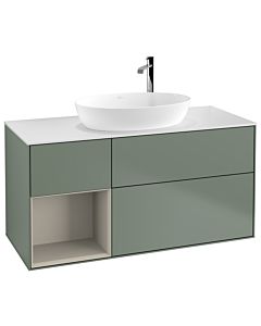 Villeroy und Boch Finion Villeroy und Boch G941HHGM 120cm, plaque de recouvrement blanc mat, Emotion, étagères sable laqué mat, Olive Matt Lacquer