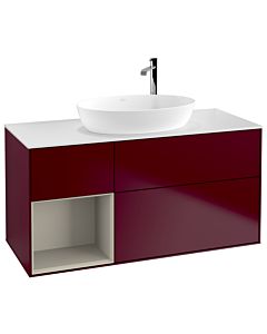 Villeroy und Boch Finion Villeroy und Boch G941HHHB 120cm, plaque de recouvrement blanc mat, Emotion, étagères sable laqué mat, Peony Matt