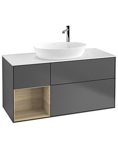 Villeroy und Boch Finion Waschtischunterschrank G941PCGK 120cm, Abdeckplatte white matt, Emotion, Regale Oak Veneer, Anthracite matt