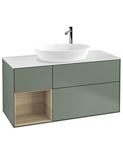Villeroy und Boch Finion Waschtischunterschrank G941PCGM 120cm, Abdeckplatte white matt, Emotion, Regale Oak Veneer, Olive Matt Lacquer