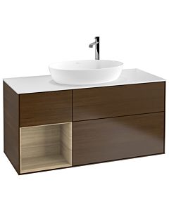 Villeroy und Boch Finion Waschtischunterschrank G941PCGN 120cm, Abdeckplatte white matt, Emotion, Regale Oak Veneer, Walnut veneer