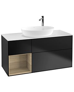 Villeroy und Boch Finion Waschtischunterschrank G941PCPD 120cm, Abdeckplatte white matt, Emotion, Regale Oak Veneer, Black matt lacquer