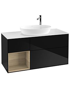 Villeroy und Boch Finion Waschtischunterschrank G941PCPH 120cm, Abdeckplatte white matt, Emotion, Regale Oak Veneer, Glossy Black Lacquer
