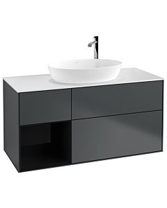 Villeroy und Boch Finion Waschtischunterschrank G941PHHG 120cm, Abdeckplatte white matt, Emotion, Regale Glossy black lacquer, Midnight Blue Matt Lacquer