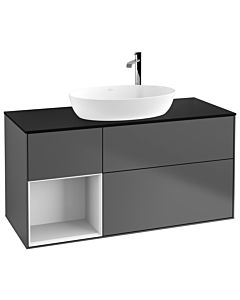 Villeroy und Boch Finion Villeroy und Boch G942GFGK 120cm, plaque de finition noir mat, Emotion, étagères Laque blanc brillant, Anthracite mat