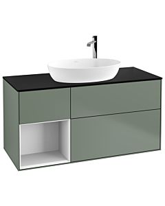 Villeroy und Boch Finion Villeroy und Boch G942GFGM 120cm, plaque de recouvrement noire mate, Emotion, étagères Olive Matt Lacquer blanc brillant, Olive Matt Lacquer
