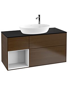 Villeroy und Boch Finion Villeroy und Boch Finion G942GFGN 120cm, cover plate black matt, Emotion, shelves Glossy white lacquer, walnut veneer