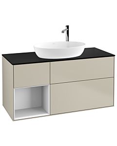 Villeroy und Boch Finion Waschtischunterschrank G942GFHH 120cm, Abdeckplatte black matt, Emotion, Regale Glossy white lacquer, Sand Matt Lacquer
