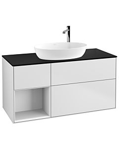 Villeroy und Boch Finion Villeroy und Boch Finion G942GFMT 120cm, cover plate black matt, Emotion, shelves Glossy white lacquer, White matt lacquer