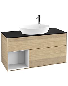 Villeroy und Boch Finion Waschtischunterschrank G942GFPC 120cm, Abdeckplatte black matt, Emotion, Regale Glossy white lacquer, Oak Veneer