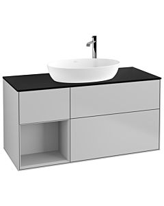 Villeroy und Boch Finion Waschtischunterschrank G942GJGJ 120cm, Abdeckplatte black matt, Emotion, Regale Light grey matt lacquer, Light grey matt