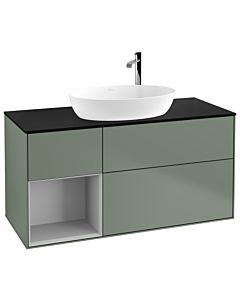 Villeroy und Boch Finion Villeroy und Boch G942GJGM 120cm, plaque de finition noir mat, Emotion, étagères Laque gris clair mat, Olive Matt Lacquer
