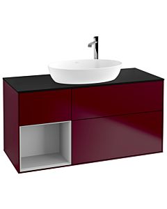 Villeroy und Boch Finion Villeroy und Boch G942GJHB 120cm, plaque de recouvrement noir mat, Emotion, étagères Laque gris clair mat, Peony Matt