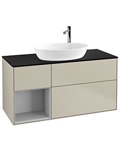 Villeroy und Boch Finion Waschtischunterschrank G942GJHH 120cm, Abdeckplatte black matt, Emotion, Regale Light grey matt lacquer, Sand Matt Lacquer