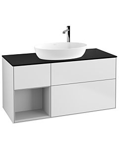 Villeroy und Boch Finion Waschtischunterschrank G942GJMT 120cm, Abdeckplatte black matt, Emotion, Regale Light grey matt lacquer, White matt lacquer