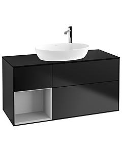 Villeroy und Boch Finion Waschtischunterschrank G942GJPD 120cm, Abdeckplatte black matt, Emotion, Regale Light grey matt lacquer, Black matt lacquer