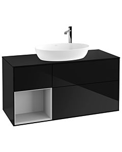 Villeroy und Boch Finion Villeroy und Boch G942GJPH 120cm, plaque de recouvrement noir mat, Emotion, étagères Laque gris clair mat, Glossy Black Lacquer