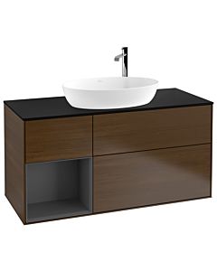 Villeroy und Boch Finion Waschtischunterschrank G942GKGN 120cm, Abdeckplatte black matt, Emotion, Regale Anthracite matt lacquer, Walnut veneer