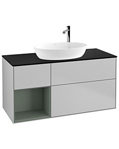 Villeroy und Boch Finion Waschtischunterschrank G942GMGJ 120cm, Abdeckplatte black matt, Emotion, Regale Olive matt lacquer, Light grey matt