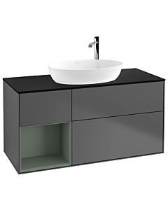 Villeroy und Boch Finion Waschtischunterschrank G942GMGK 120cm, Abdeckplatte black matt, Emotion, Regale Olive matt lacquer, Anthracite matt