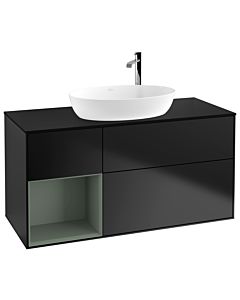 Villeroy und Boch Finion Villeroy und Boch G942GMPD 120cm, plaque de finition noir mat, Emotion, étagères laqué olive mat, laqué noir mat