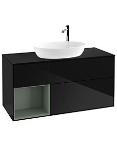 Villeroy und Boch Finion Waschtischunterschrank G942GMPH 120cm, Abdeckplatte black matt, Emotion, Regale Olive matt lacquer, Glossy Black Lacquer