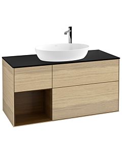 Villeroy und Boch Finion Waschtischunterschrank G942GNPC 120cm, Abdeckplatte black matt, Emotion, Regale Walnut Veneer, Oak Veneer