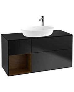 Villeroy und Boch Finion G942GNPD 120cm, plaque de recouvrement noir mat, Emotion, étagères Walnut Veneer , laqué noir mat
