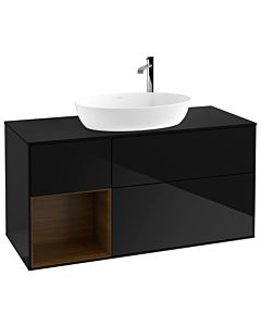 Villeroy und Boch Finion Waschtischunterschrank G942GNPH 120cm, Abdeckplatte black matt, Emotion, Regale Walnut Veneer, Glossy Black Lacquer