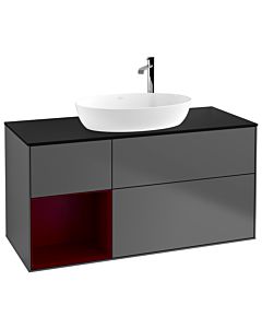 Villeroy und Boch Finion Waschtischunterschrank G942HBGK 120cm, Abdeckplatte black matt, Emotion, Regale Peony matt lacquer, Anthracite matt