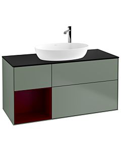 Villeroy und Boch Finion Waschtischunterschrank G942HBGM 120cm, Abdeckplatte black matt, Emotion, Regale Peony matt lacquer, Olive Matt Lacquer