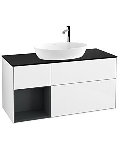 Villeroy und Boch Finion Villeroy und Boch Finion G942HGGF 120cm, cover plate black matt, Emotion, shelves Midnight matt lacquer, Glossy white lacquer