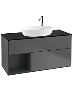 Villeroy und Boch Finion Waschtischunterschrank G942HGGK 120cm, Abdeckplatte black matt, Emotion, Regale Midnight matt lacquer, Anthracite matt